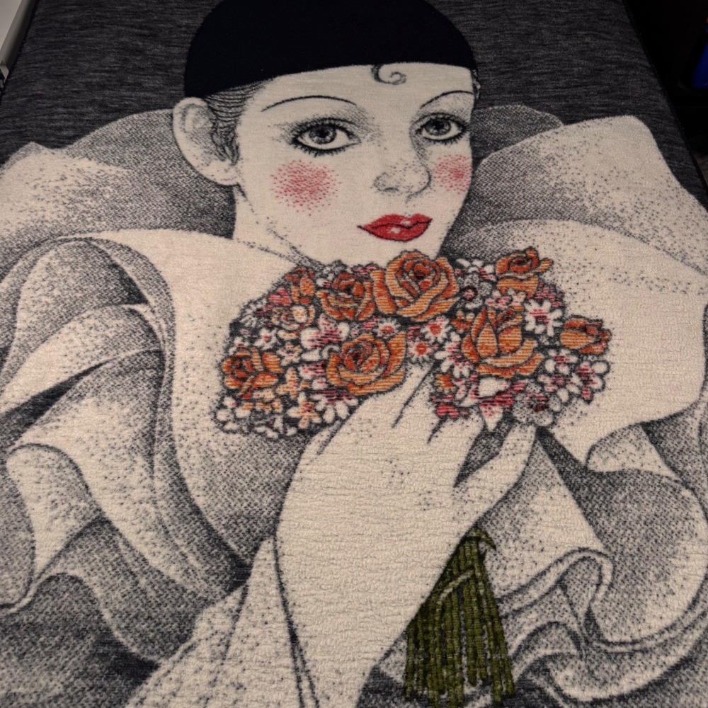 Vtg Biederlack Mira Fujita Pierrot Sad Clown Harlequin Blanket Throw 80s Germany